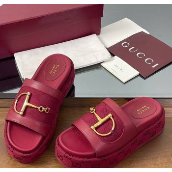 Gucci Platform Slides Sandal 5.5cm in GG Canvas and Lambskin with Horsebit Red 2025 0609 (MD-250609100)