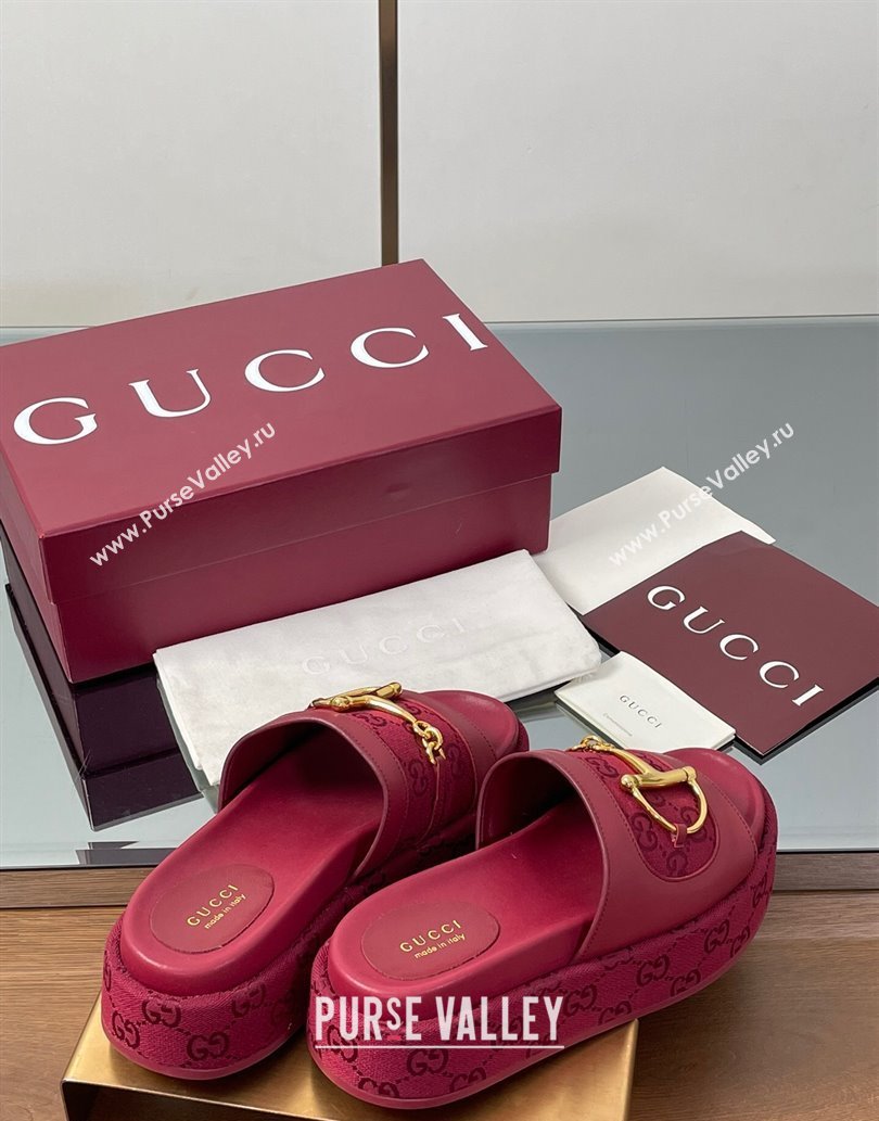 Gucci Platform Slides Sandal 5.5cm in GG Canvas and Lambskin with Horsebit Red 2025 0609 (MD-250609100)