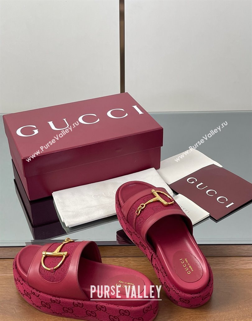Gucci Platform Slides Sandal 5.5cm in GG Canvas and Lambskin with Horsebit Red 2025 0609 (MD-250609100)