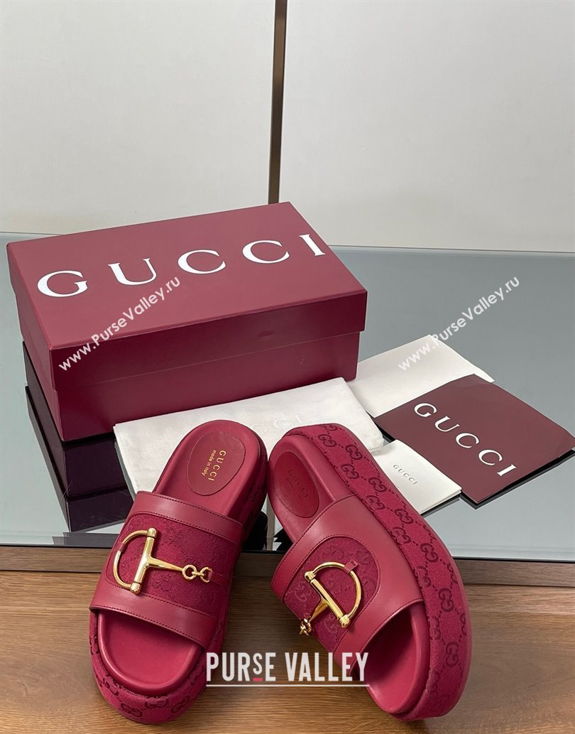 Gucci Platform Slides Sandal 5.5cm in GG Canvas and Lambskin with Horsebit Red 2025 0609 (MD-250609100)