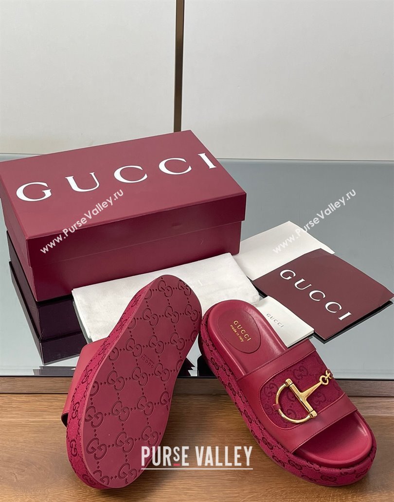 Gucci Platform Slides Sandal 5.5cm in GG Canvas and Lambskin with Horsebit Red 2025 0609 (MD-250609100)