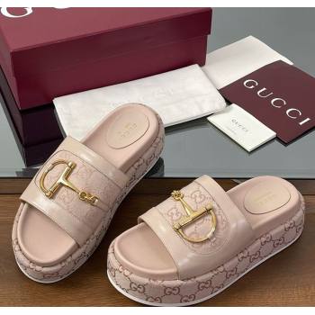 Gucci Platform Slides Sandal 5.5cm in GG Canvas and Lambskin with Horsebit Nude Pink 2025 0609 (MD-250609105)