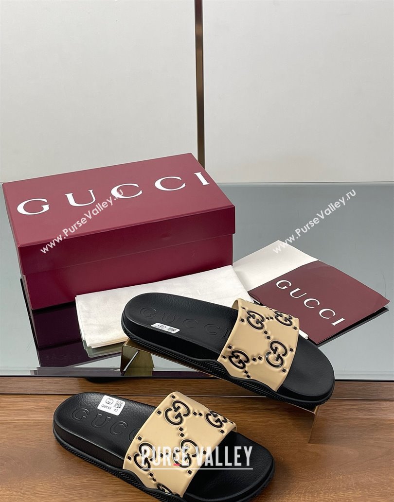 Gucci GG Rubber Flat Slides Sandal Beige 2025 0609 (MD-250609129)
