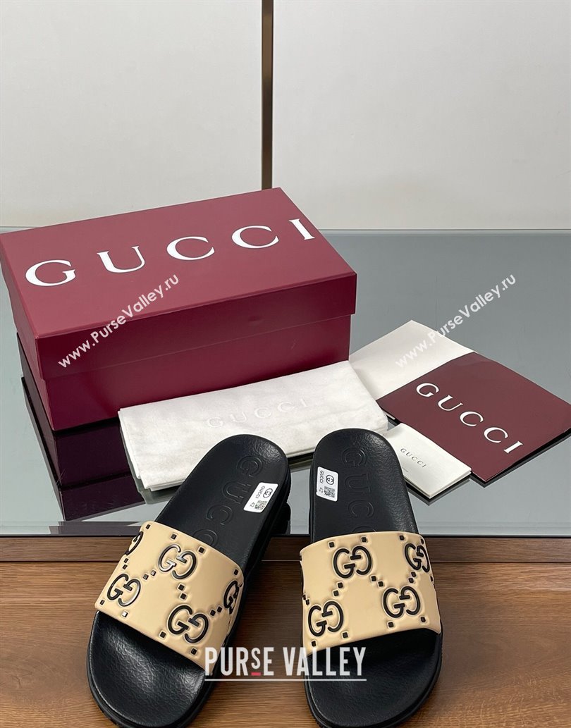 Gucci GG Rubber Flat Slides Sandal Beige 2025 0609 (MD-250609129)