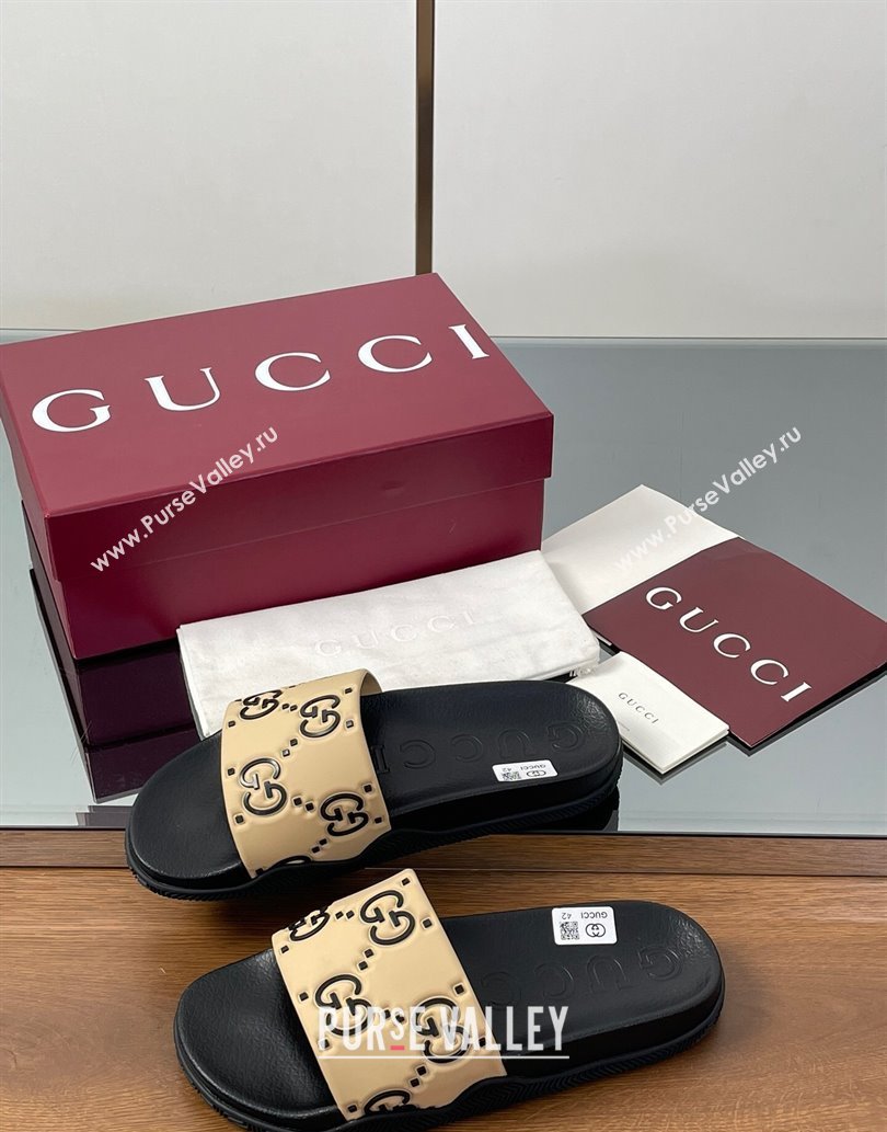 Gucci GG Rubber Flat Slides Sandal Beige 2025 0609 (MD-250609129)