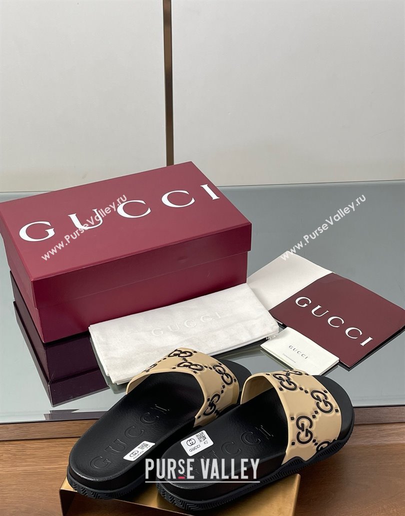 Gucci GG Rubber Flat Slides Sandal Beige 2025 0609 (MD-250609129)