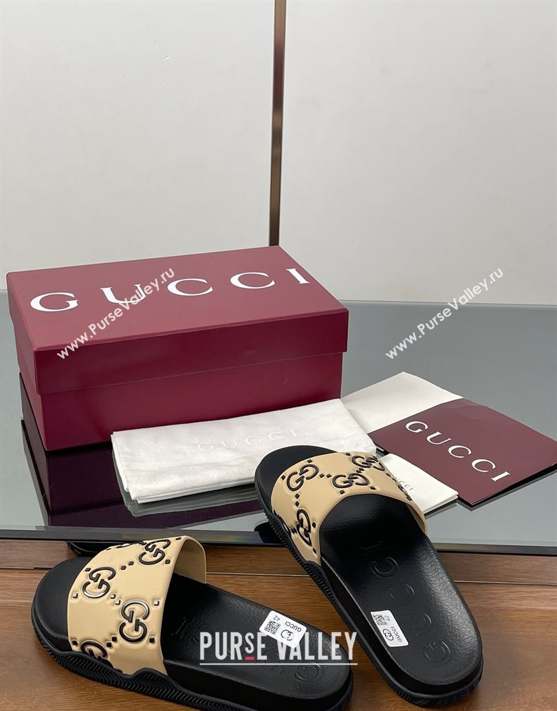 Gucci GG Rubber Flat Slides Sandal Beige 2025 0609 (MD-250609129)