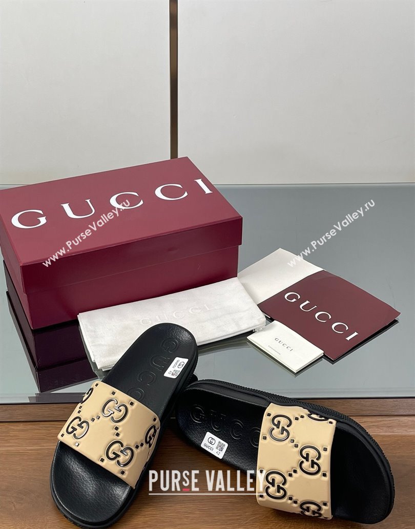 Gucci GG Rubber Flat Slides Sandal Beige 2025 0609 (MD-250609129)