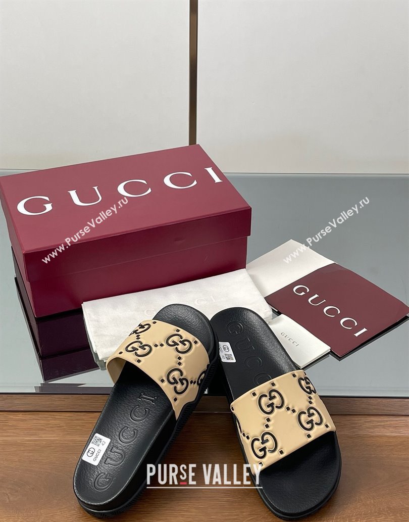 Gucci GG Rubber Flat Slides Sandal Beige 2025 0609 (MD-250609129)