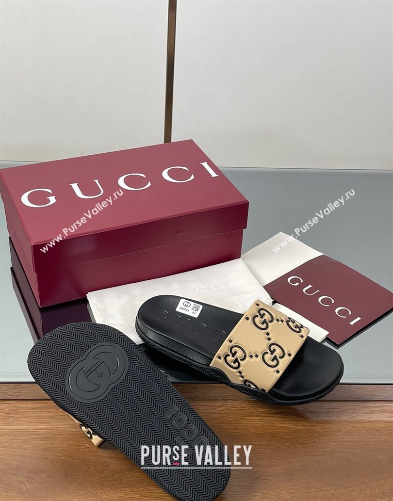 Gucci GG Rubber Flat Slides Sandal Beige 2025 0609 (MD-250609129)