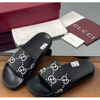 Gucci GG Rubber Flat Slides Sandal Black/White 2025 0609 (MD-250609130)