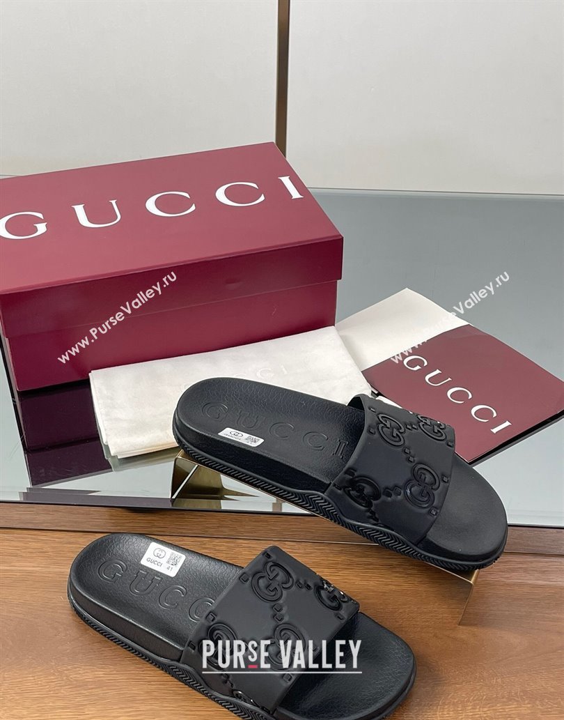 Gucci GG Rubber Flat Slides Sandal Black 2 2025 0609 (MD-250609131)
