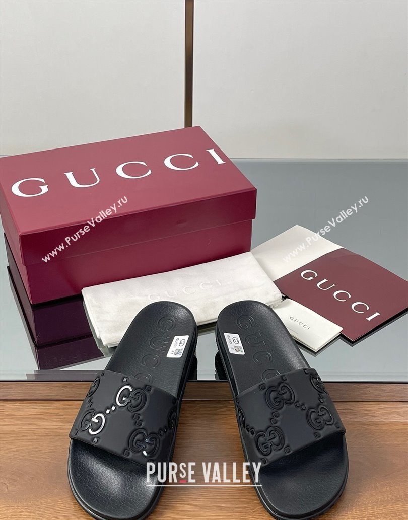 Gucci GG Rubber Flat Slides Sandal Black 2 2025 0609 (MD-250609131)
