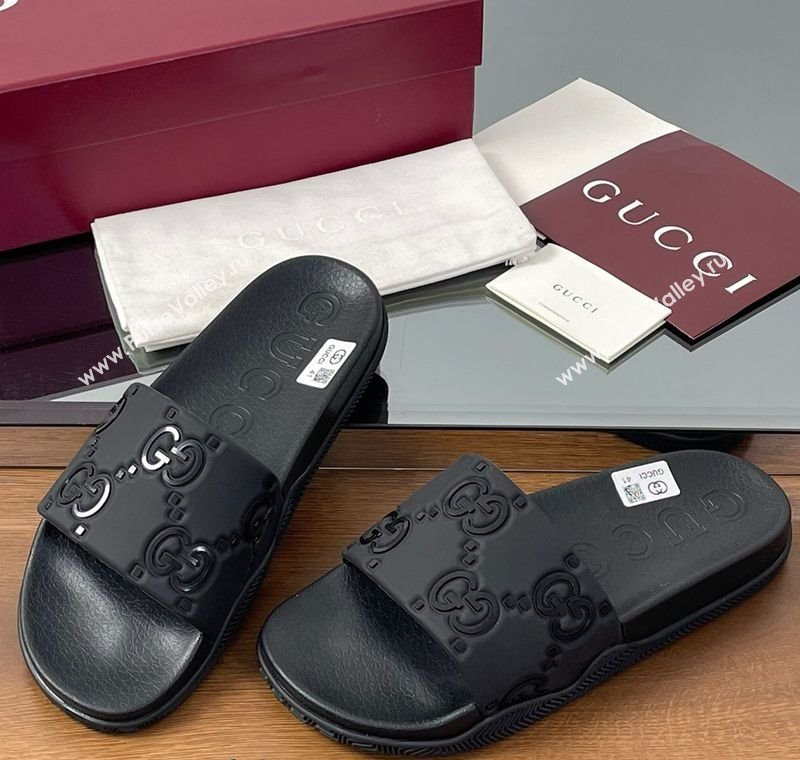 Gucci GG Rubber Flat Slides Sandal Black 2 2025 0609 (MD-250609131)