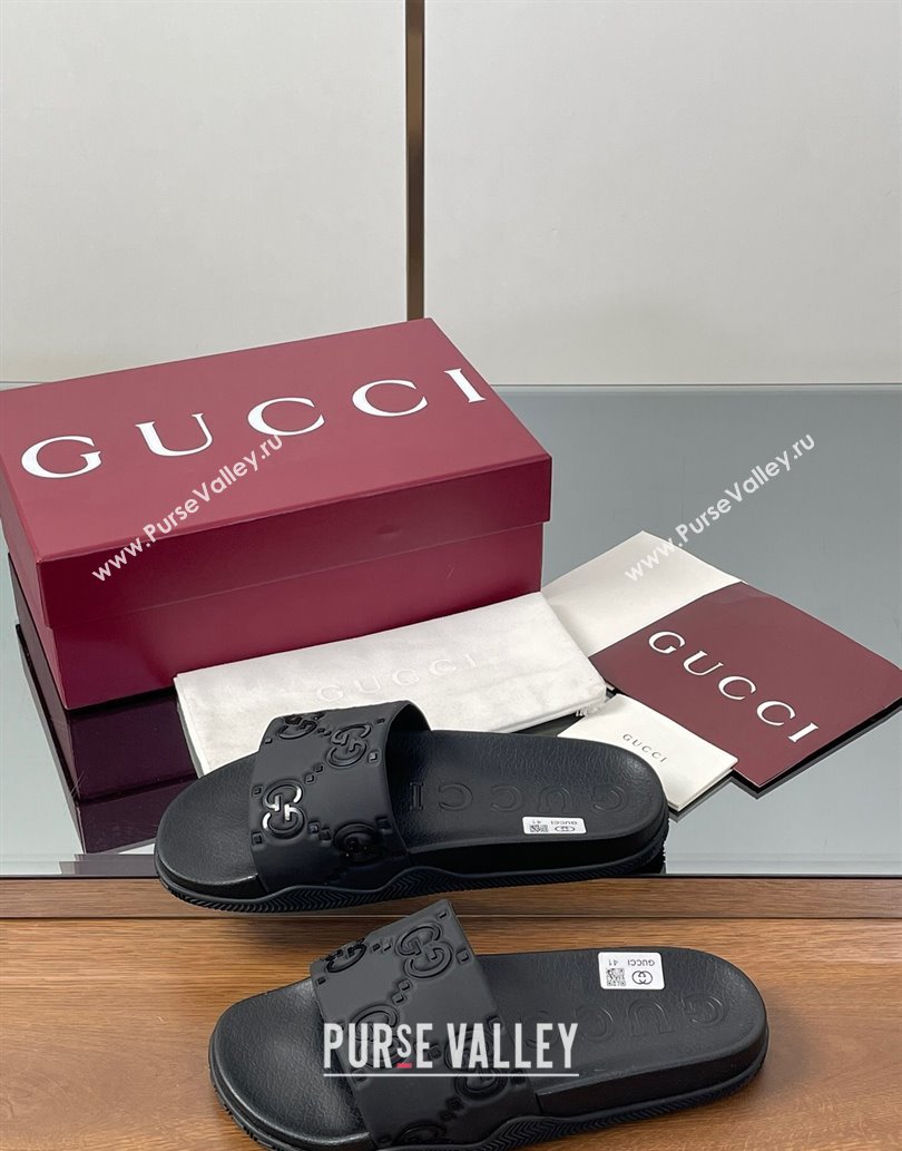 Gucci GG Rubber Flat Slides Sandal Black 2 2025 0609 (MD-250609131)