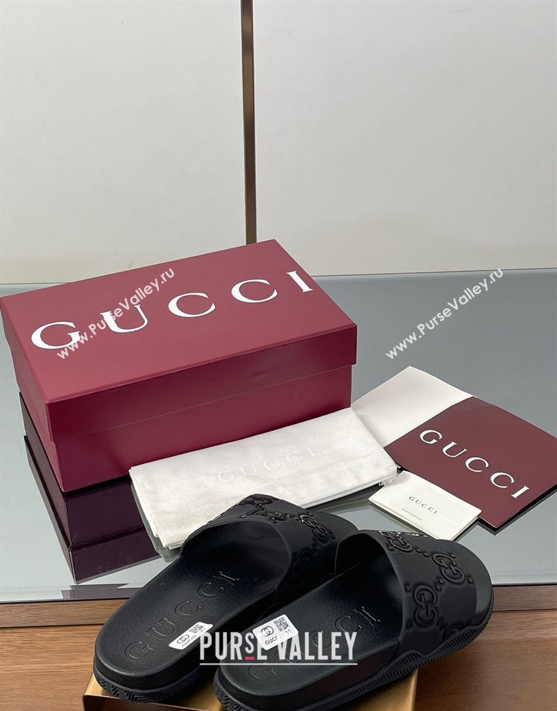 Gucci GG Rubber Flat Slides Sandal Black 2 2025 0609 (MD-250609131)