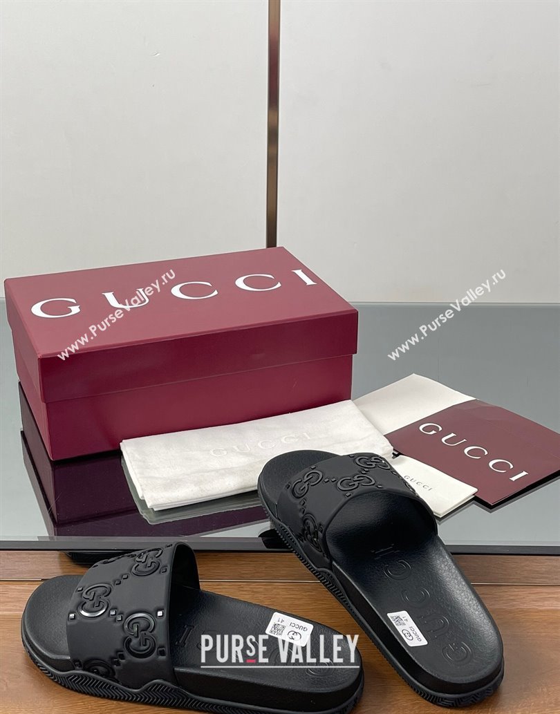 Gucci GG Rubber Flat Slides Sandal Black 2 2025 0609 (MD-250609131)