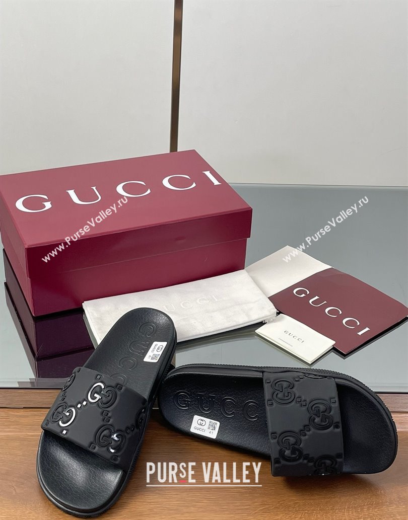 Gucci GG Rubber Flat Slides Sandal Black 2 2025 0609 (MD-250609131)