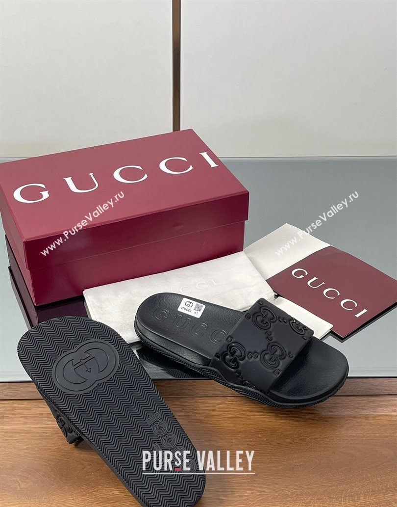 Gucci GG Rubber Flat Slides Sandal Black 2 2025 0609 (MD-250609131)