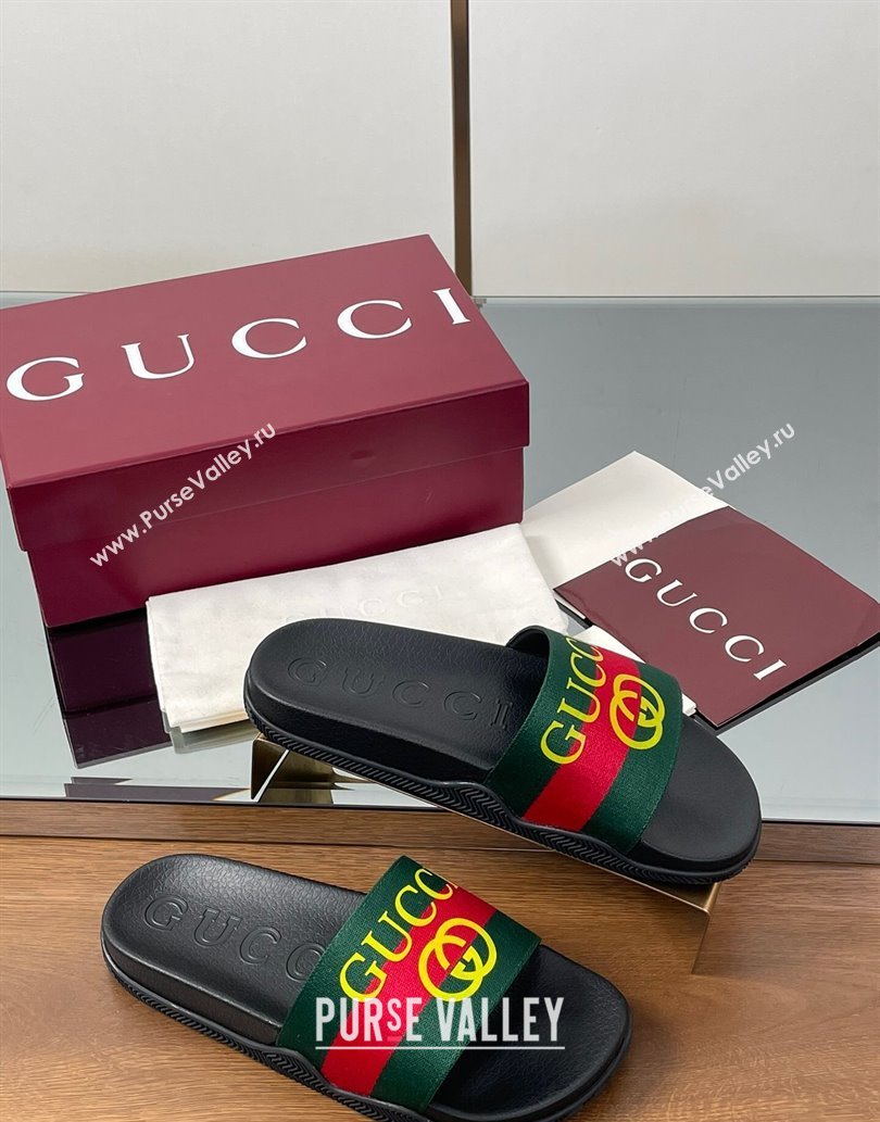 Gucci Web Flat Slides Sandal Green and Red 2025 0609 (MD-250609132)