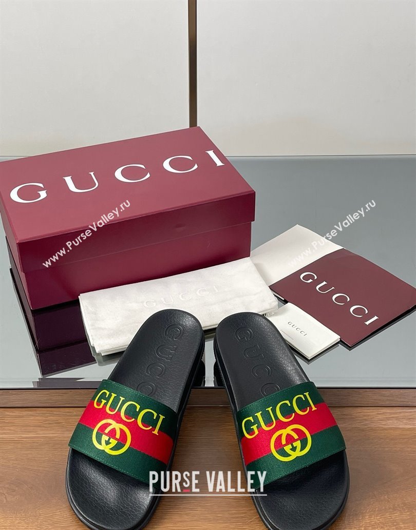 Gucci Web Flat Slides Sandal Green and Red 2025 0609 (MD-250609132)