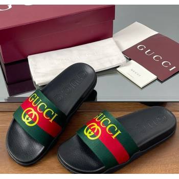 Gucci Web Flat Slides Sandal Green and Red 2025 0609 (MD-250609132)