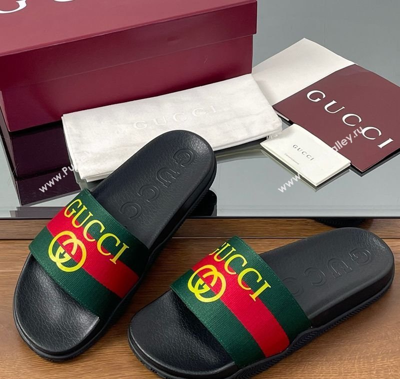 Gucci Web Flat Slides Sandal Green and Red 2025 0609 (MD-250609132)