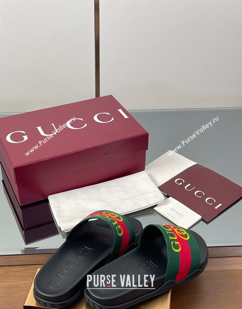 Gucci Web Flat Slides Sandal Green and Red 2025 0609 (MD-250609132)