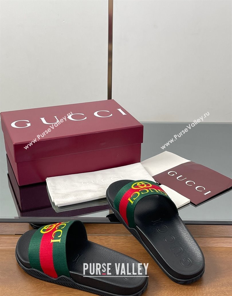 Gucci Web Flat Slides Sandal Green and Red 2025 0609 (MD-250609132)