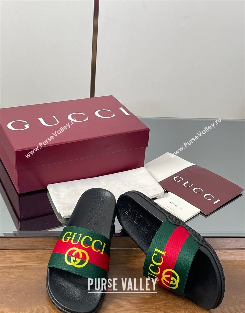 Gucci Web Flat Slides Sandal Green and Red 2025 0609 (MD-250609132)