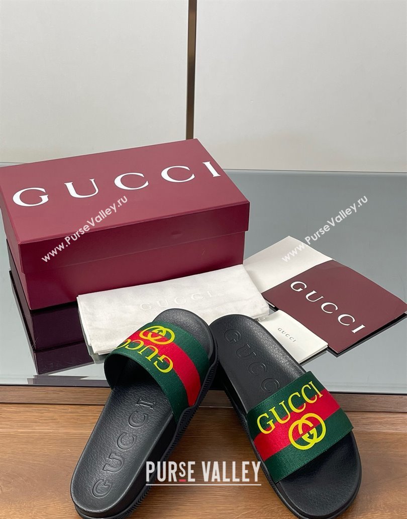 Gucci Web Flat Slides Sandal Green and Red 2025 0609 (MD-250609132)