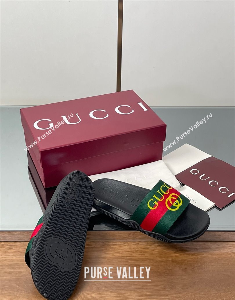 Gucci Web Flat Slides Sandal Green and Red 2025 0609 (MD-250609132)