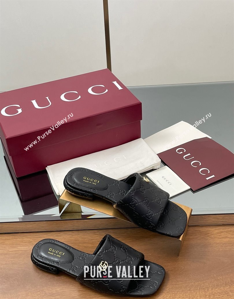 Gucci Flat Slides Sandal in GG Calf Leather Black 2025 816330 (MD-250609134)