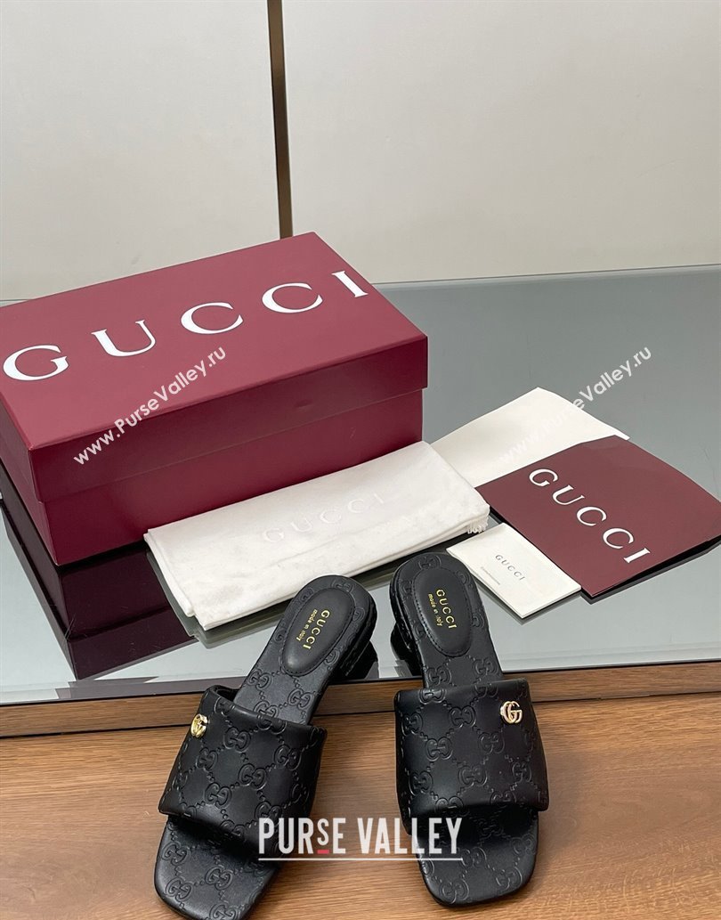 Gucci Flat Slides Sandal in GG Calf Leather Black 2025 816330 (MD-250609134)