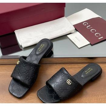 Gucci Flat Slides Sandal in GG Calf Leather Black 2025 816330 (MD-250609134)