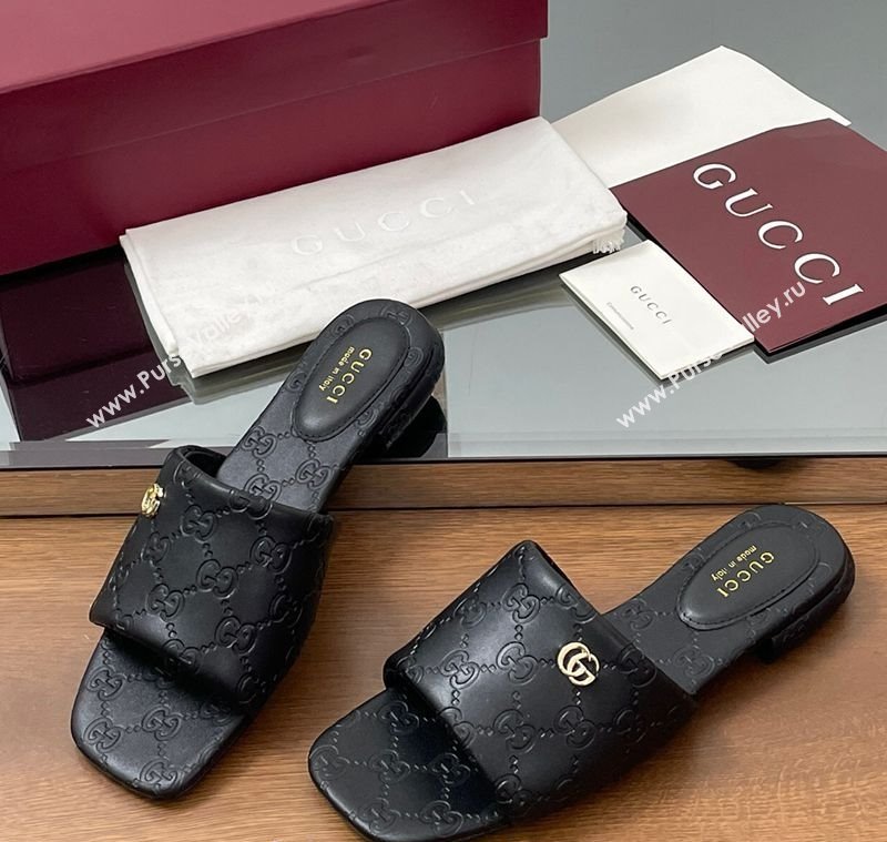 Gucci Flat Slides Sandal in GG Calf Leather Black 2025 816330 (MD-250609134)