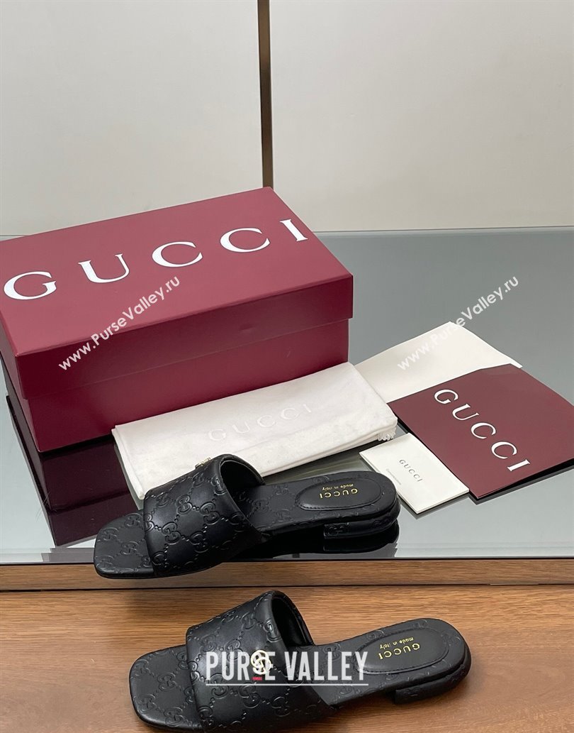 Gucci Flat Slides Sandal in GG Calf Leather Black 2025 816330 (MD-250609134)