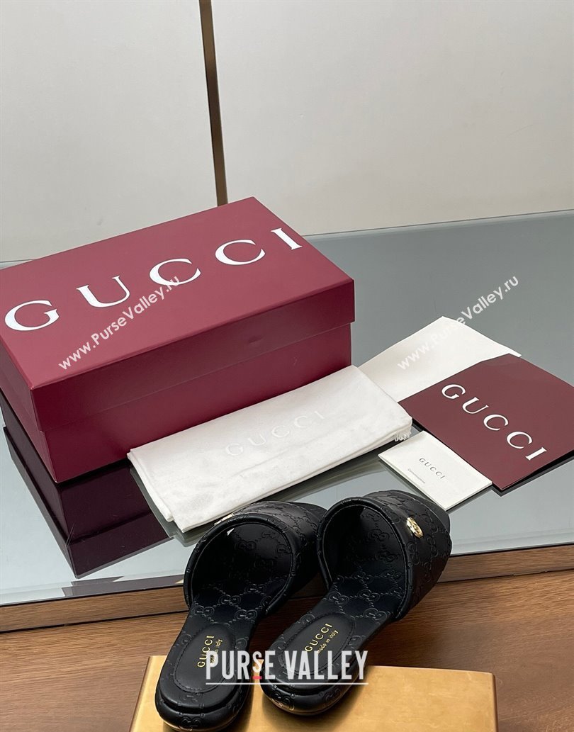 Gucci Flat Slides Sandal in GG Calf Leather Black 2025 816330 (MD-250609134)