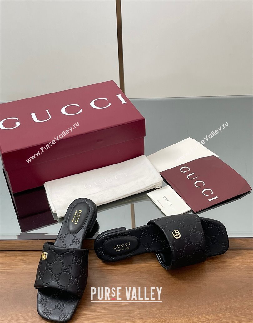 Gucci Flat Slides Sandal in GG Calf Leather Black 2025 816330 (MD-250609134)
