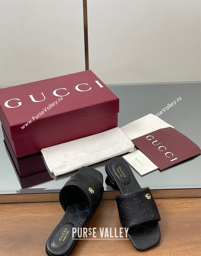 Gucci Flat Slides Sandal in GG Calf Leather Black 2025 816330 (MD-250609134)