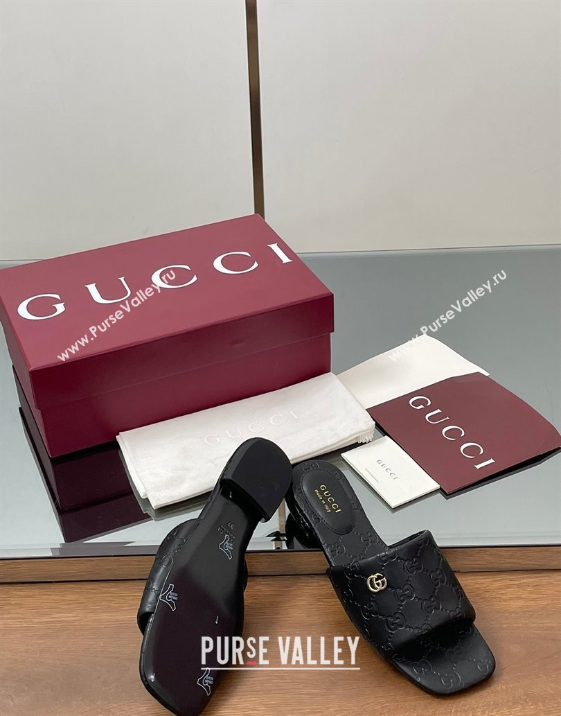 Gucci Flat Slides Sandal in GG Calf Leather Black 2025 816330 (MD-250609134)