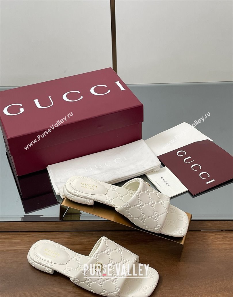 Gucci Flat Slides Sandal in GG Calf Leather White 2025 816330 (MD-250609135)