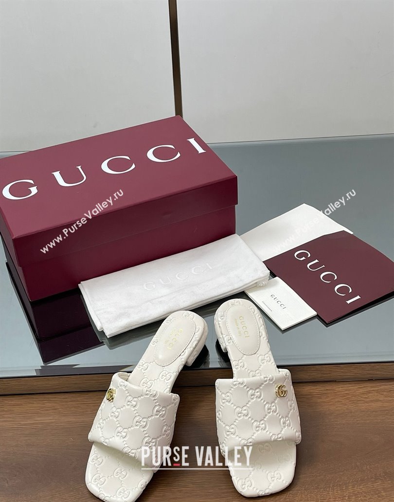 Gucci Flat Slides Sandal in GG Calf Leather White 2025 816330 (MD-250609135)