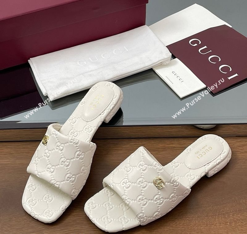 Gucci Flat Slides Sandal in GG Calf Leather White 2025 816330 (MD-250609135)