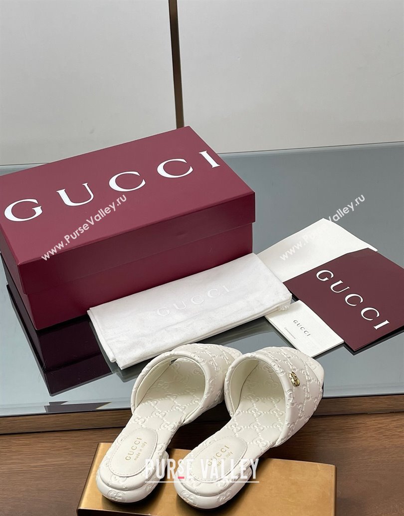 Gucci Flat Slides Sandal in GG Calf Leather White 2025 816330 (MD-250609135)