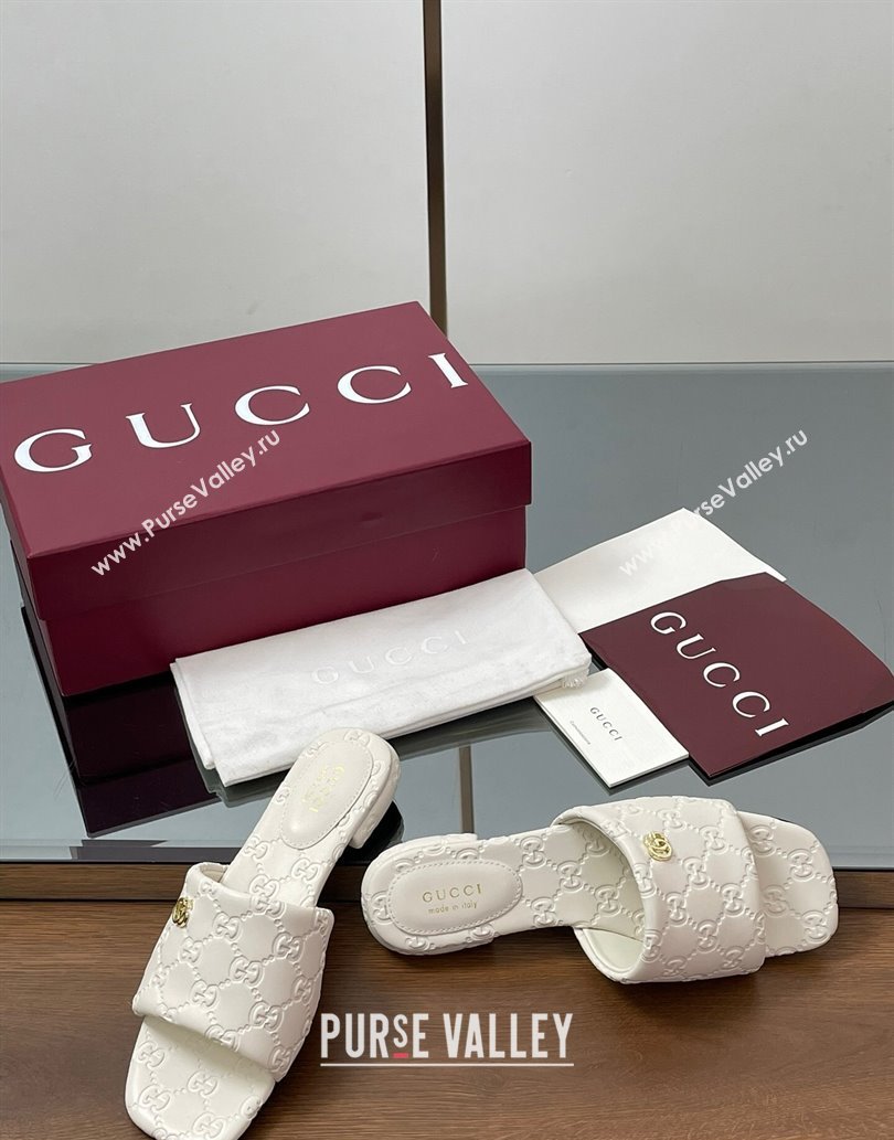 Gucci Flat Slides Sandal in GG Calf Leather White 2025 816330 (MD-250609135)