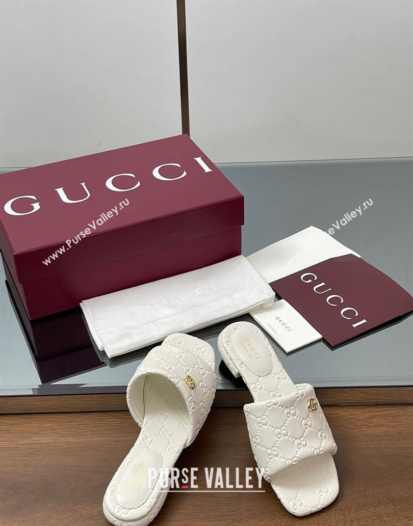 Gucci Flat Slides Sandal in GG Calf Leather White 2025 816330 (MD-250609135)