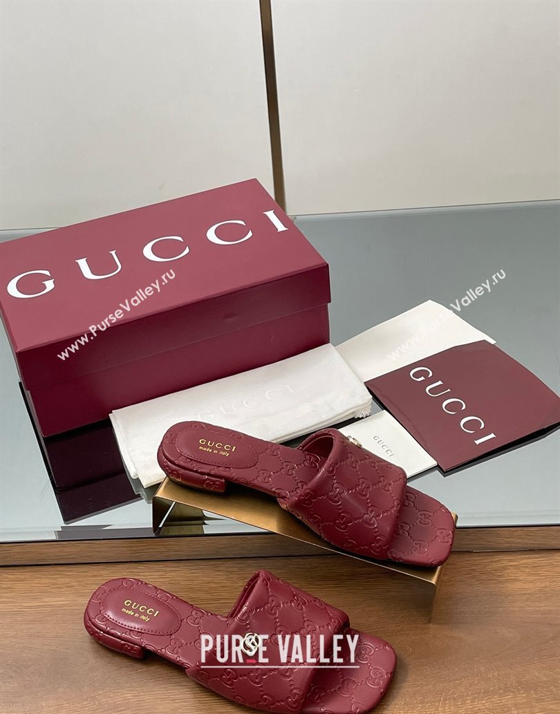Gucci Flat Slides Sandal in GG Calf Leather Red 2025 816330 (MD-250609136)