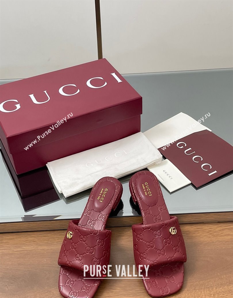 Gucci Flat Slides Sandal in GG Calf Leather Red 2025 816330 (MD-250609136)