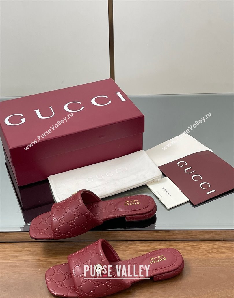 Gucci Flat Slides Sandal in GG Calf Leather Red 2025 816330 (MD-250609136)